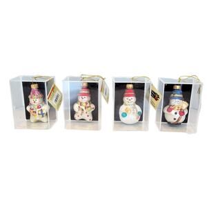 VTG Designers Studio CHRISTMAS SNOWMAN Hand Crafted Glass Ornaments LOT OF 4
